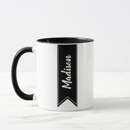Mug Ruban noir moderne et nom en script (Gauche)
