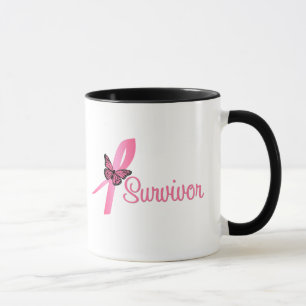 Mug Ruban rose de papillon - survivant de cancer du