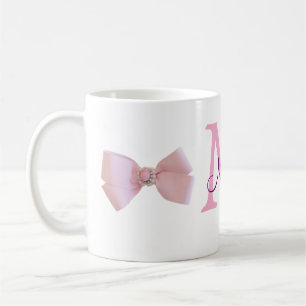 Mug ruban rose monogramme demoiselle d'honneur moderne