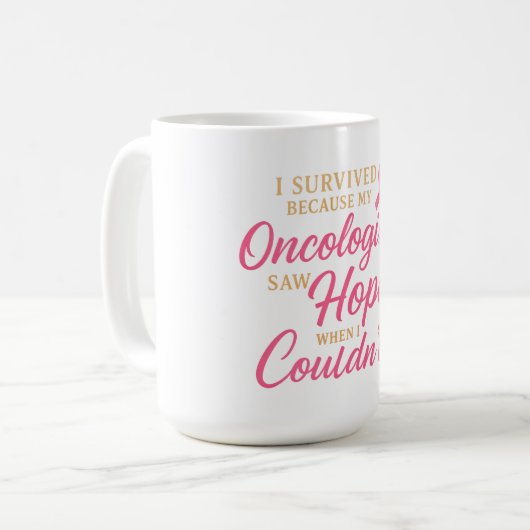 Mug Ruban Rose Oncologue Merci – Survivant  (Devant gauche)