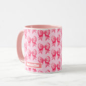 Mug Ruban rose Pois Bow Nom personnalisé (Devant gauche)