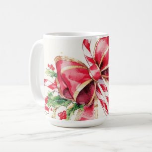 Mug Ruban rouge de Noël à la peinture à l'eau et houx