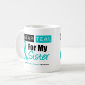 Mug Ruban turquoise de Cancer ovarien pour ma soeur (Devant gauche)
