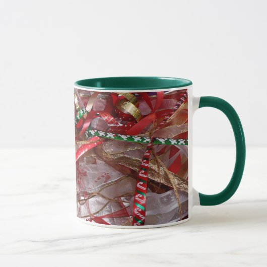 Mug Rubans de Noël Rouge Vert et Or Vacances (Droite)