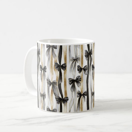 Mug Rubans et nœuds dorés argentés noirs clinquants (Devant gauche)