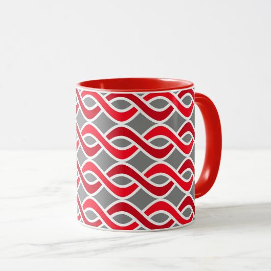 Mug Rubans modernes du milieu du siècle, rouge et gris (Devant droit)