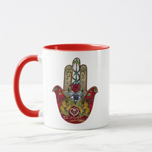 Mug Ruby Pomegranate Heart Red Bird Hamsa (Gauche)