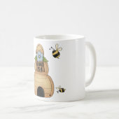 Mug Ruche d'abeille avec fleur bleue et abeilles (Devant droit)