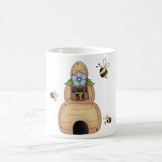 Mug Ruche d'abeille avec fleur bleue et abeilles (Centre)