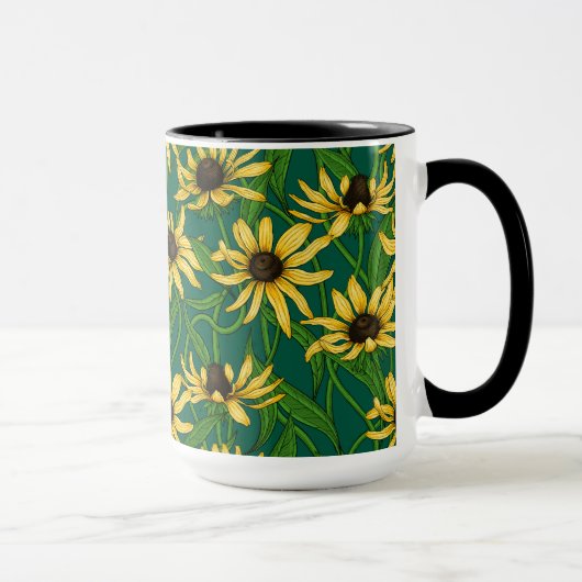 Mug Rudbekia jaune sur vert foncé (Droite)
