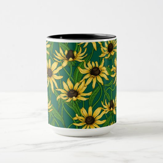 Mug Rudbekia jaune sur vert foncé (Centre)