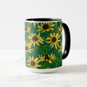 Mug Rudbekia jaune sur vert foncé (Devant droit)