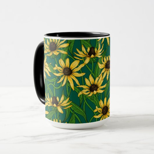 Mug Rudbekia jaune sur vert foncé (Devant gauche)
