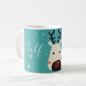 Mug Rudolf le renne rouge bleu avec des flocons de nei (Devant gauche)