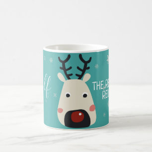 Mug Rudolf le renne rouge bleu avec des flocons de nei