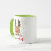 Mug Rudolph Renne Personnalisé Poignée Rouge Noël (Devant gauche)