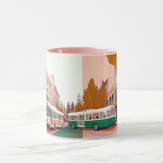 Mug rue de ville animée avec des bus et des bâtiments (Centre)