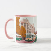 Mug rue de ville animée avec des bus et des bâtiments (Gauche)