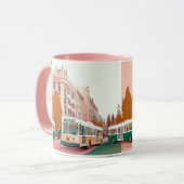 Mug rue de ville animée avec des bus et des bâtiments (Devant gauche)