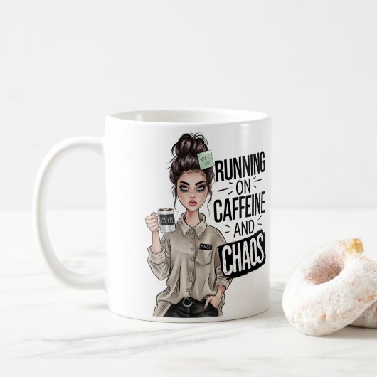 Mug Running On Coffee And Chaos (Avec donut)