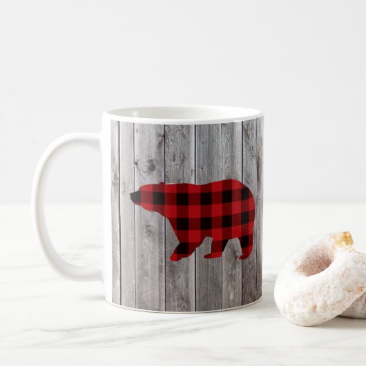 Mug ruodland barn wood red buffalo plaid bear (Avec donut)