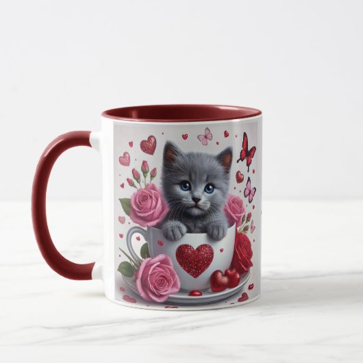 Mug Russe Blue Teaup Kitten Valentine (Gauche)
