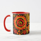 Mug Russe Khokhloma Motif Noir Rouge Botanique (Gauche)