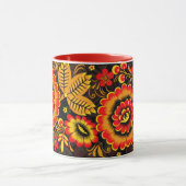 Mug Russe Khokhloma Motif Noir Rouge Botanique (Centre)