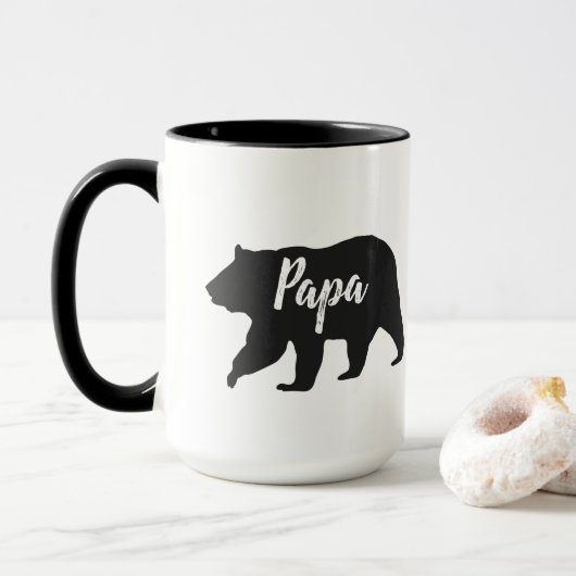 Mug Russe Papa Bear Simple Noir et Blanc (Avec donut)