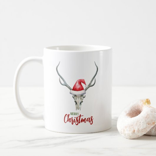 Mug Russe Pays Reindeer Crâne Santa Hat Noël (Avec donut)