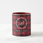 Mug Russe Red Buffalo Check Christmas Wreath Monogramm (Centre)