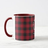 Mug Russe Red Buffalo Check Christmas Wreath Monogramm (Gauche)