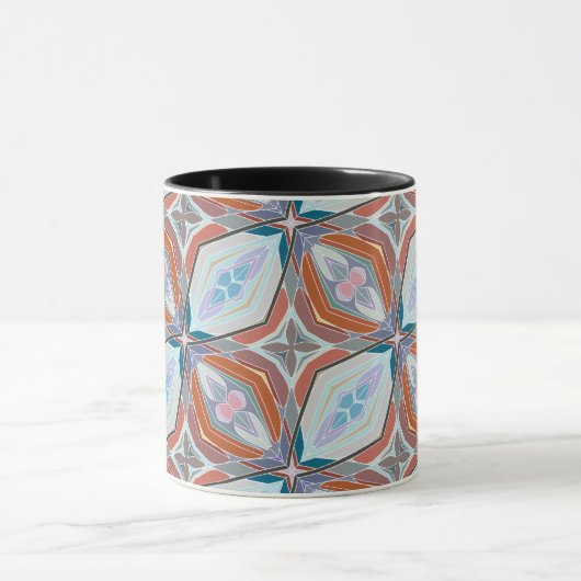 Mug Rust unique, Turquoise, Bleu clair et rose Motif D (Centre)