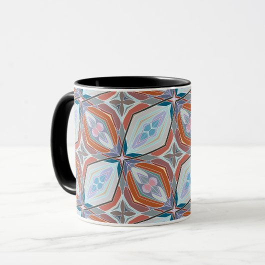 Mug Rust unique, Turquoise, Bleu clair et rose Motif D (Devant gauche)