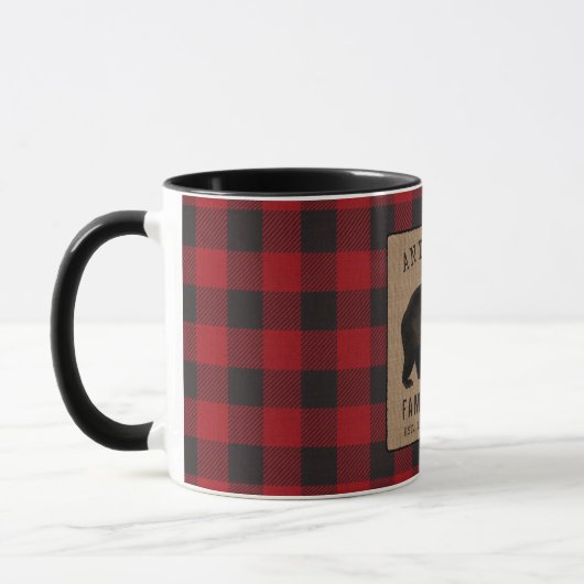 Mug Rustic Bear Family Cabine Red Buffalo Plaid Burlap (Gauche)