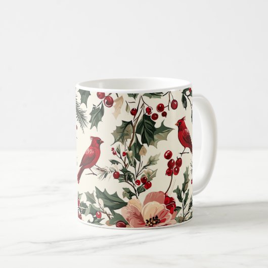 Mug Rustic Bird et Poinsettia Motif de Noël (14) (Devant droit)