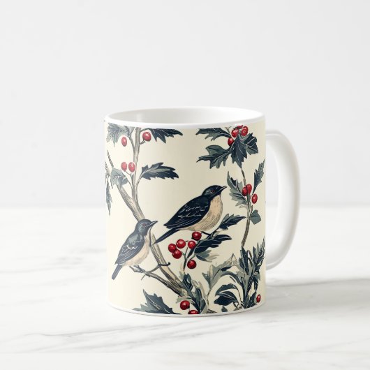 Mug Rustic Bird et Poinsettia Motif de Noël (19) (Devant droit)