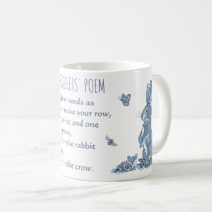 Mug Rustic Blue Gardener poème Rabbit Crow Vintage