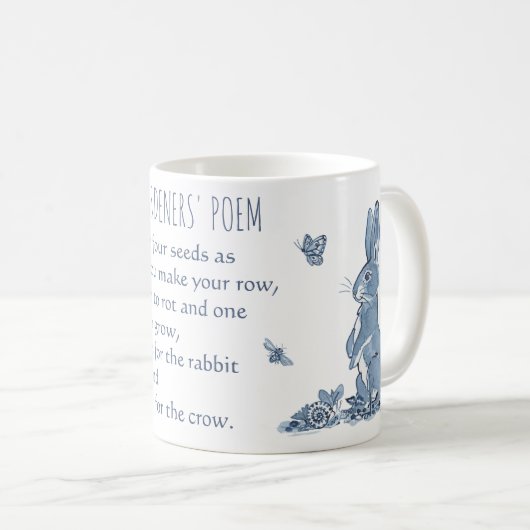 Mug Rustic Blue Gardener poème Rabbit Crow Vintage (Devant droit)