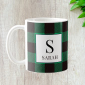 Mug Rustic Buffalo Green & Black Plaid Monogram Name