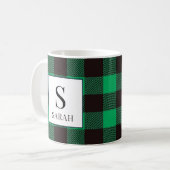 Mug Rustic Buffalo Green & Black Plaid Monogram Name (Devant gauche)