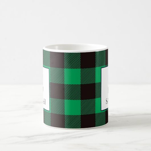 Mug Rustic Buffalo Green & Black Plaid Monogram Name (Centre)