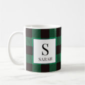 Mug Rustic Buffalo Green & Black Plaid Monogram Name (Gauche)
