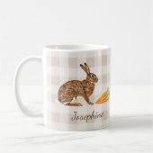 Mug Rustic Bunny And Carrots With Name Beige Gingham (Gauche)