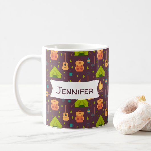 Mug Rustic Camping Tentes Motifs et Guitares (Avec donut)