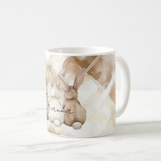 Mug Rustic Cream Brown Stripes Three Bunny Rabbits (Devant droit)