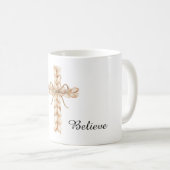 Mug Rustic Cream Cross with Bow Believe (Devant droit)