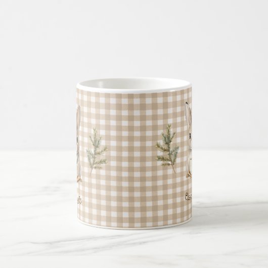 Mug Rustic Cute Rabbit Brown Gingham Personalized (Centre)