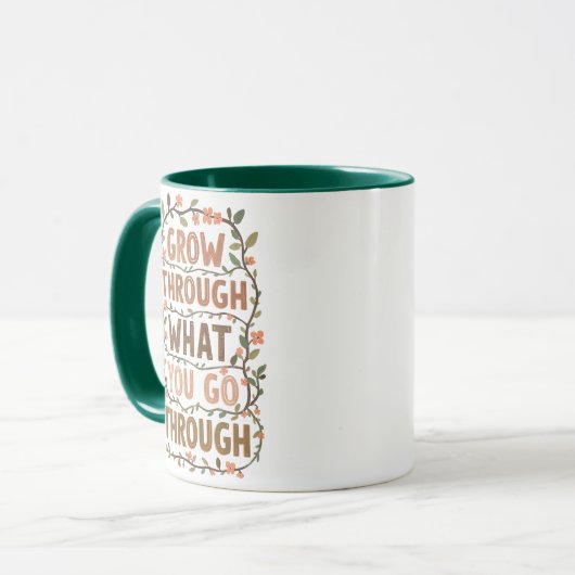 Mug Rustic Floral "Grow Through What You Go Through" (Devant gauche)