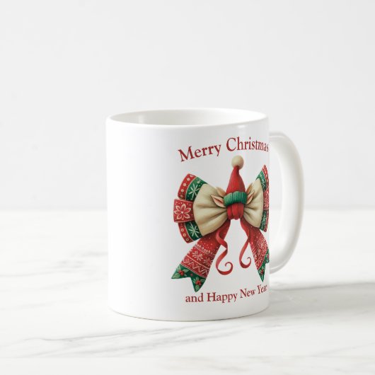 Mug Rustic funny Christmas bow with elves hat (Devant droit)